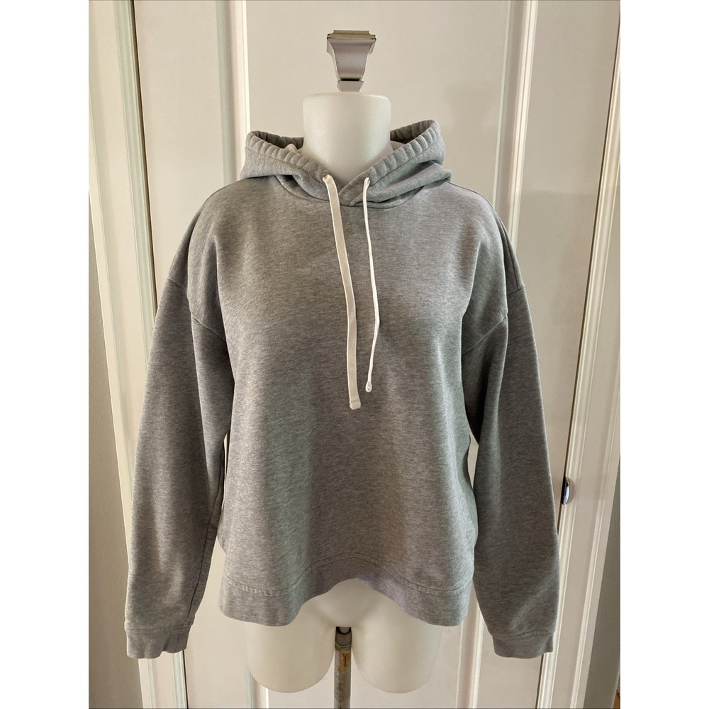 Everlane Heathered Gray 100% Cotton Hooded Sweatshirt M Cropped Cozy Athleisure